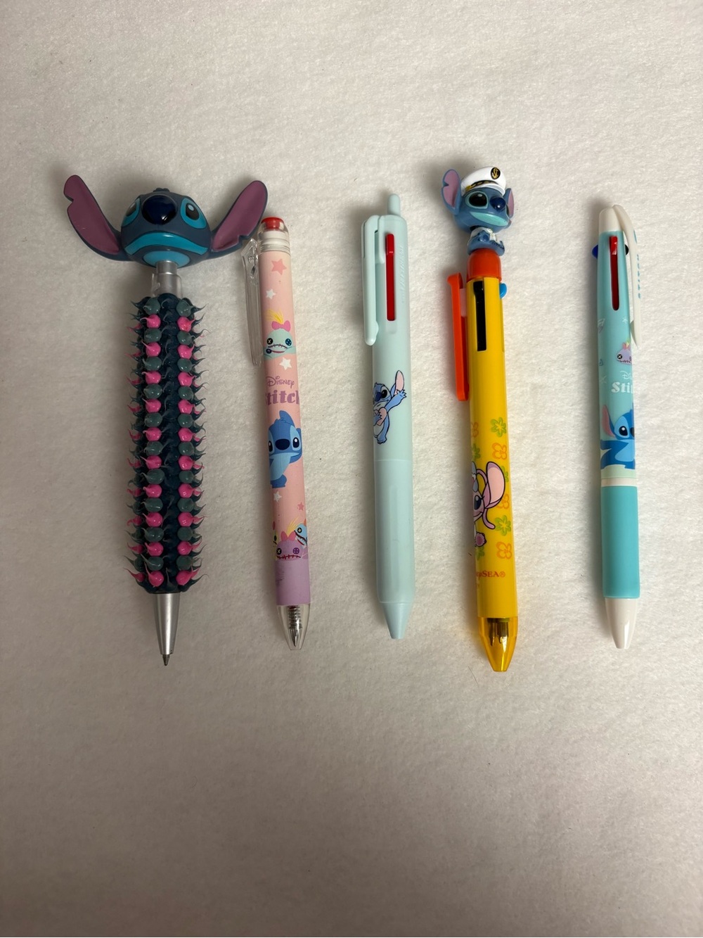 STITCH Set of 5 Ball Point Pens Disney Japan Multicolor Black Red Blue